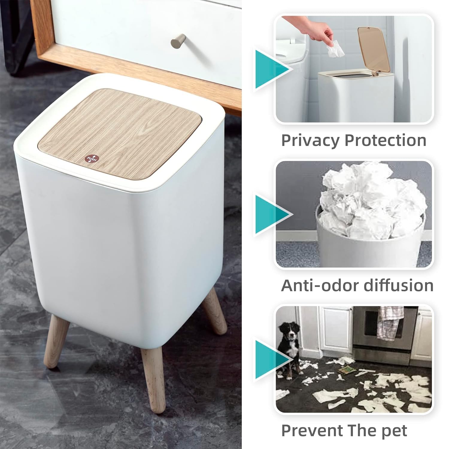 Bathroom Trash Cans with Lids 10 Litre (White)