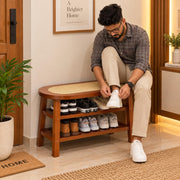 Bamboo 3-Tier Shoe Rack Bench - Brown