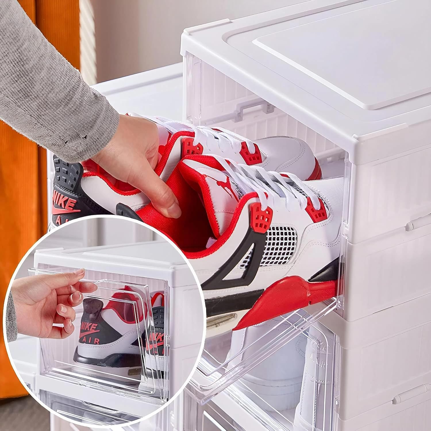 6-Layer Foldable & Stackable Shoe Cabinet with Magnetic Front Door (Transparent)