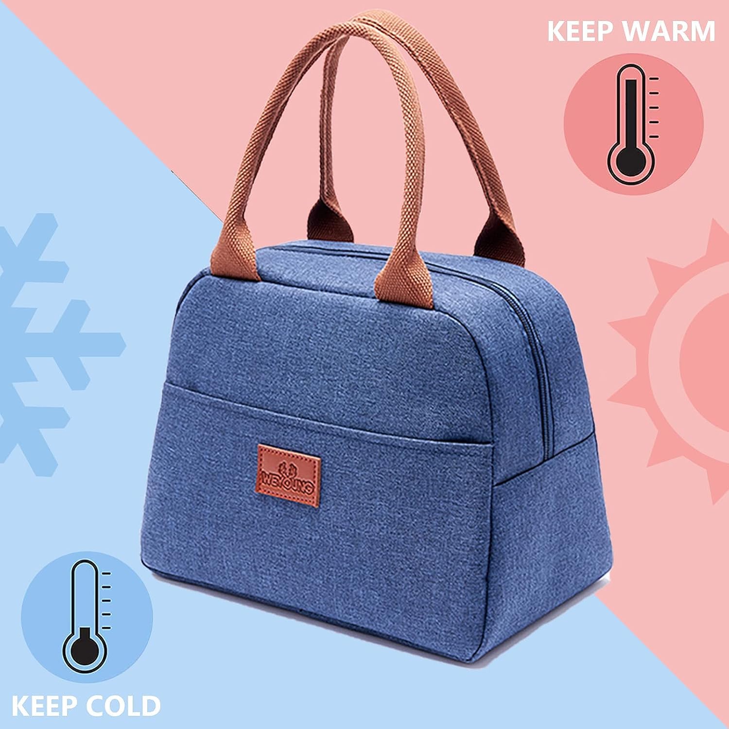 Insulated Reusable Lunch Bag Tote Bag for Women -  (Denim Blue)
