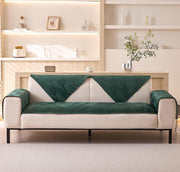 Velvet Palm Leaves Pattern Quilted Sofa Cover Set – 3-Piece Set (2 Armrest Covers 50x70cm + 1 Seat Cover) Green