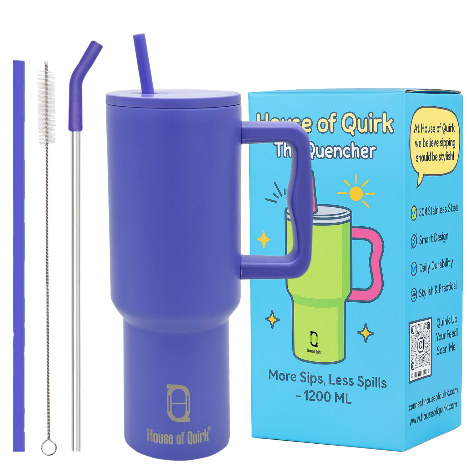 Stainless Steel Vacuum Insulated Tumbler with Straw and Lid & Handle - (1200 ML)