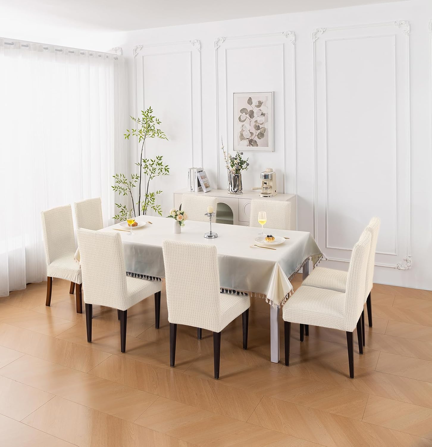 Decorative Dining Chair Cover – 220 GSM Stretch Jacquard Fabric (Beige)