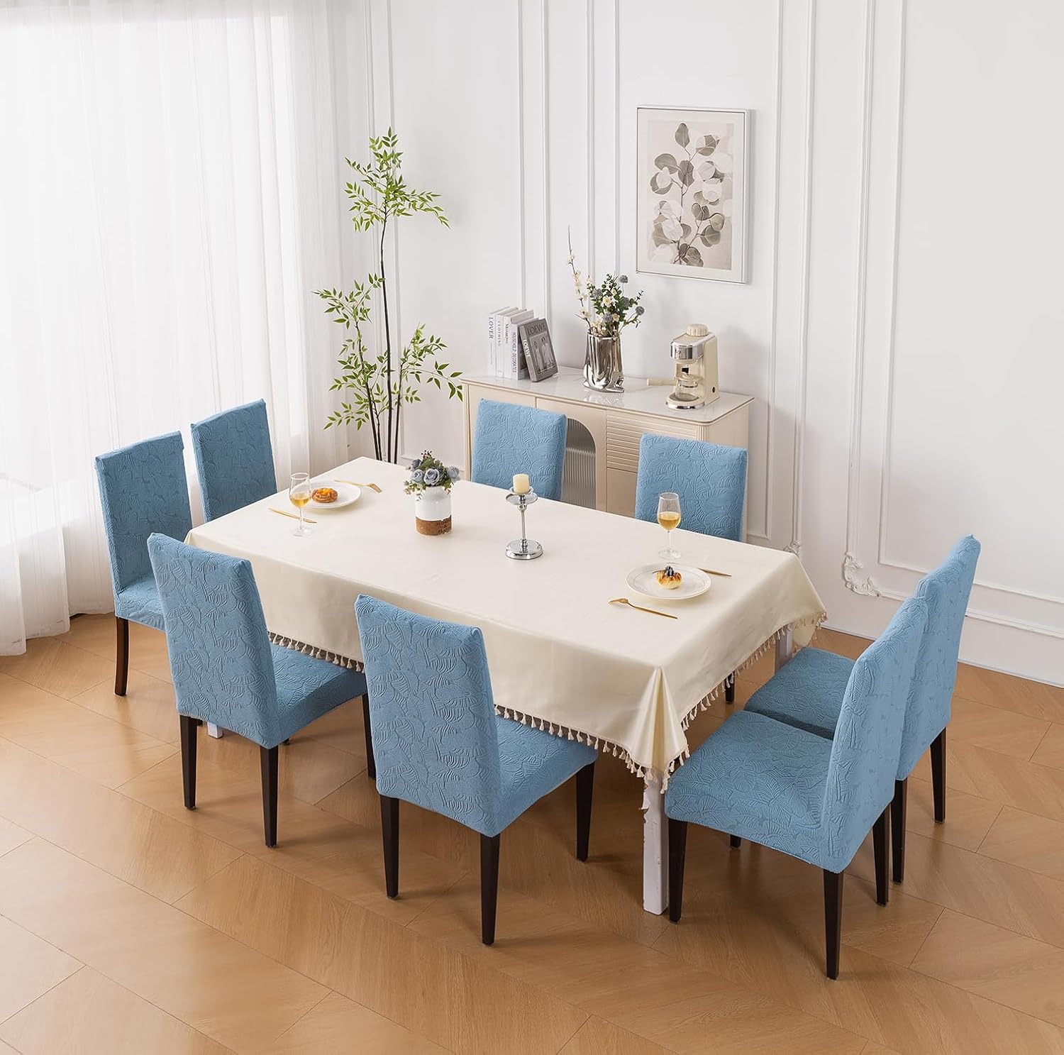 Stretchable Jacquard Dining Chair Cover – Universal Fit, 220 GSM-Light Blue