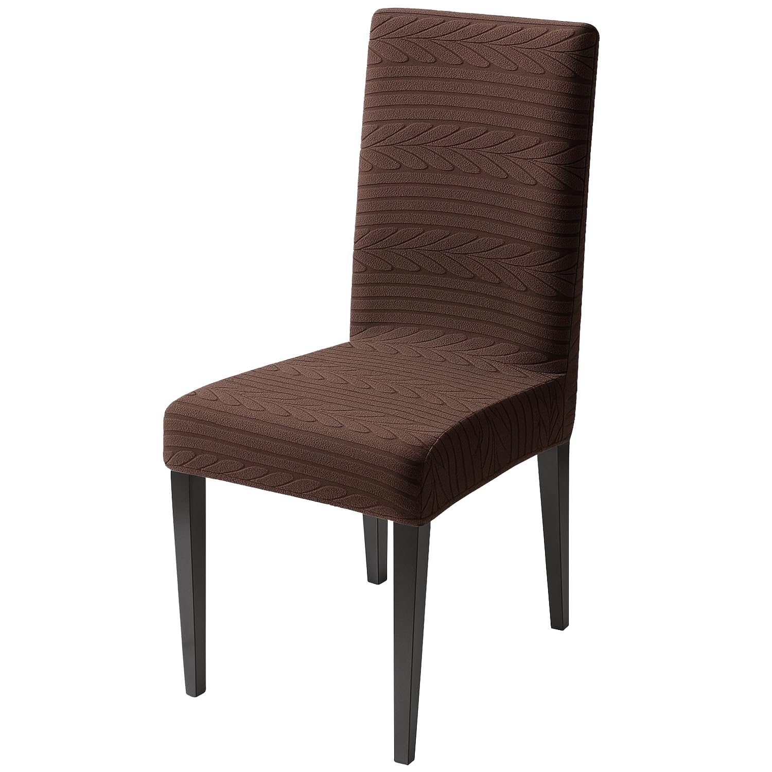 Flexible Stretch Dining Chair Cover 220 GSM Jacquard Fabric Universal Fit (Brown)
