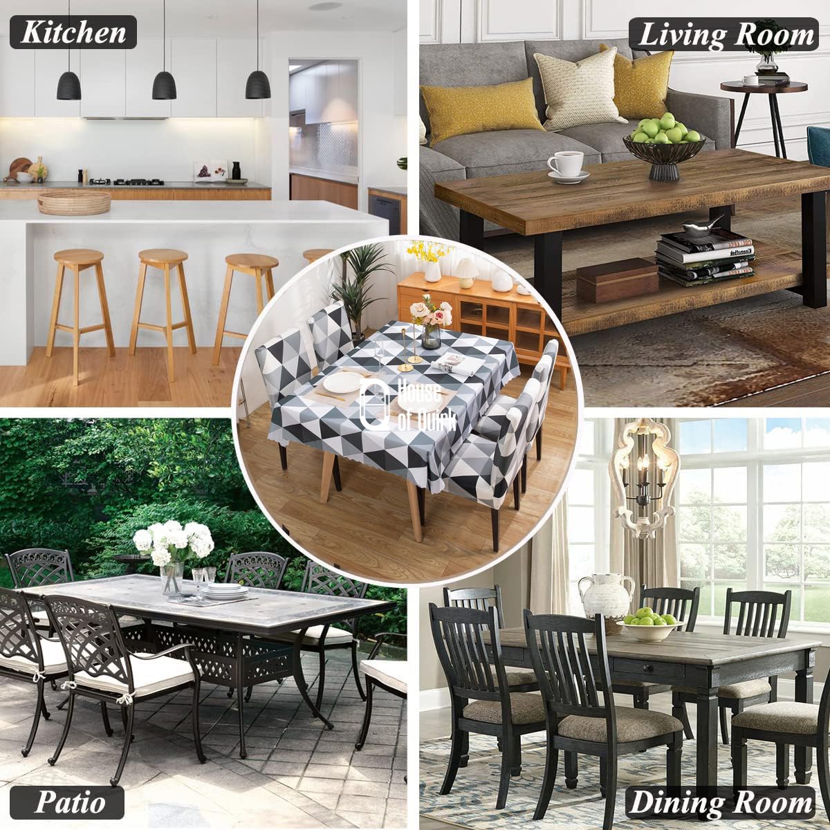 Dining Chair Cover With Table Covers (Black Triangle, 1 Table Cover + 6 Chair Cover)