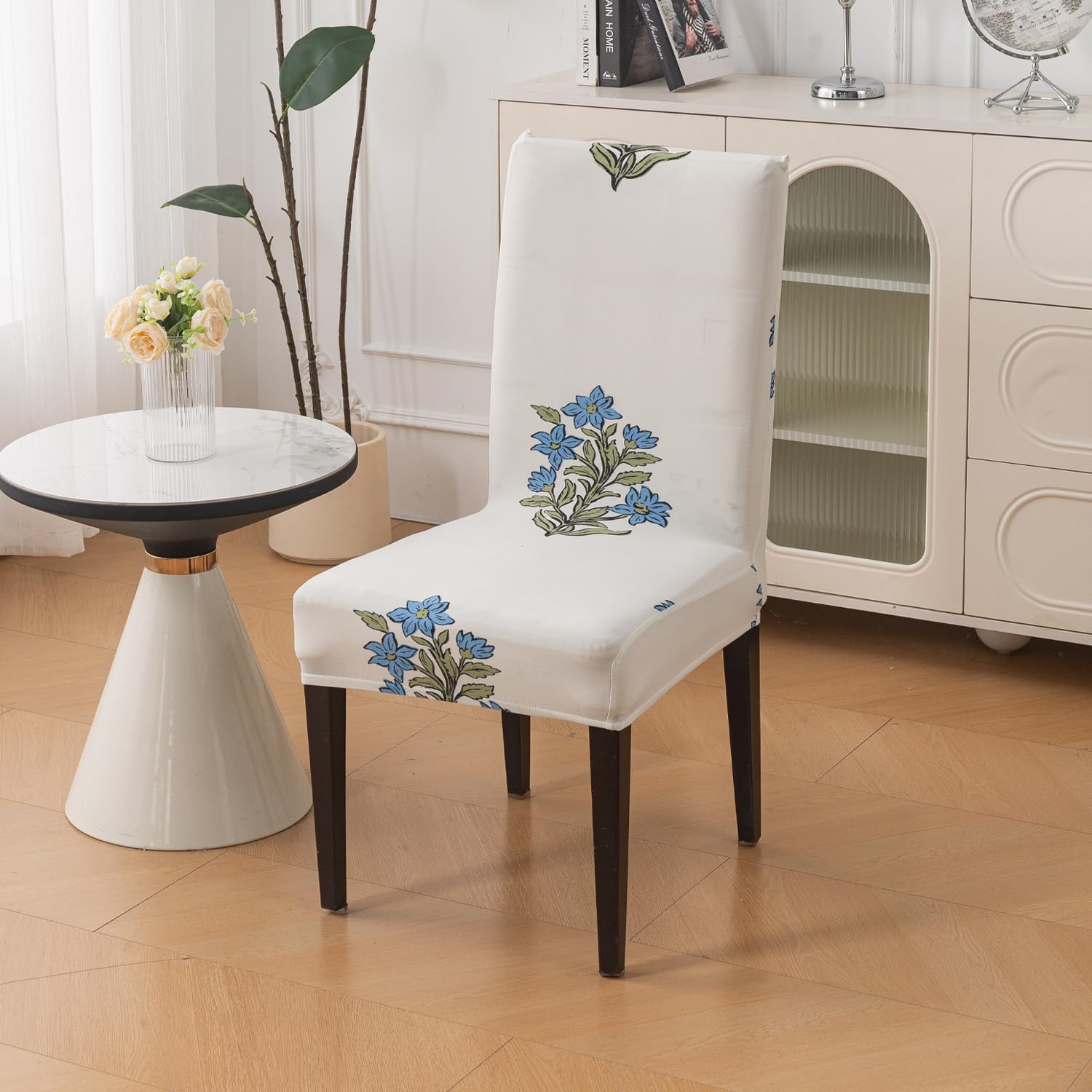 Elastic Chair Cover Stretch Removable Washable (Beige Wildflower)