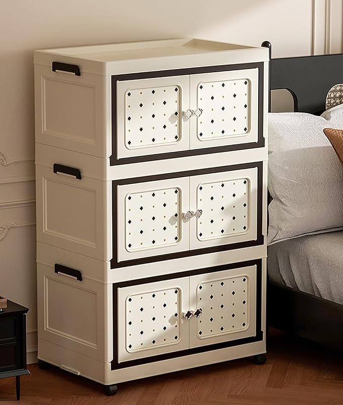 Multifunctional Folding Storage Box Cabinet with Doors and Wheels (65cm)