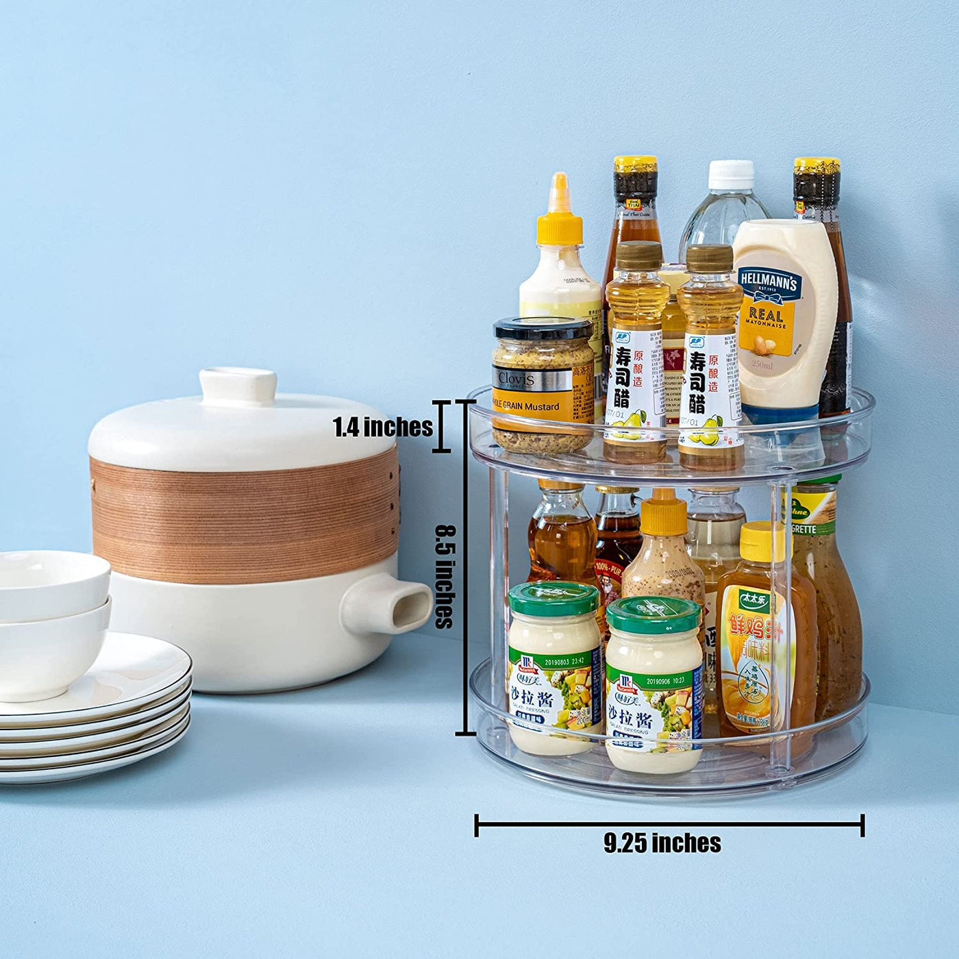 360 Degree Rotating Storage Tray (2 Tier, Clear)