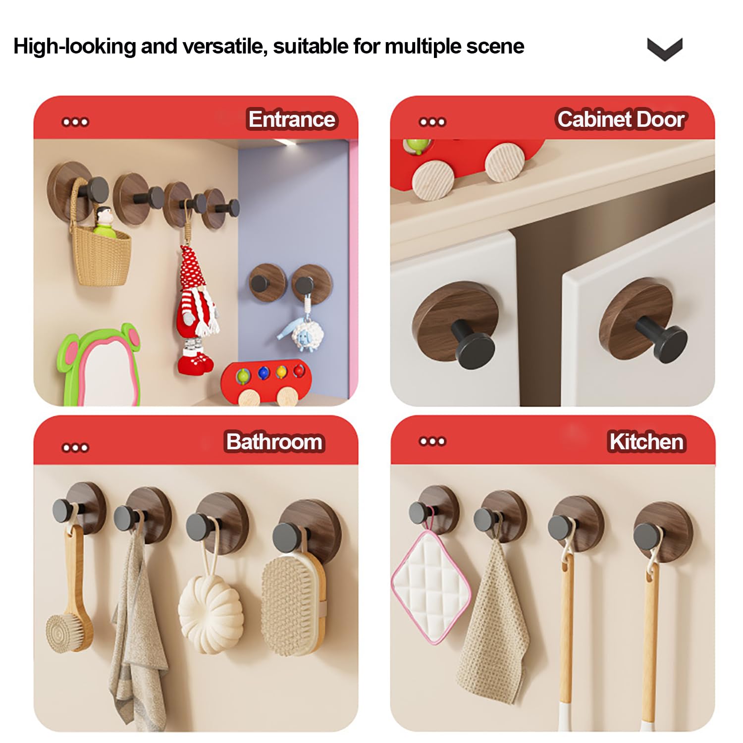 Wall Mounted Adhesive Hooks – Set of 4 Heavy-Duty Multipurpose Hooks (Brown)