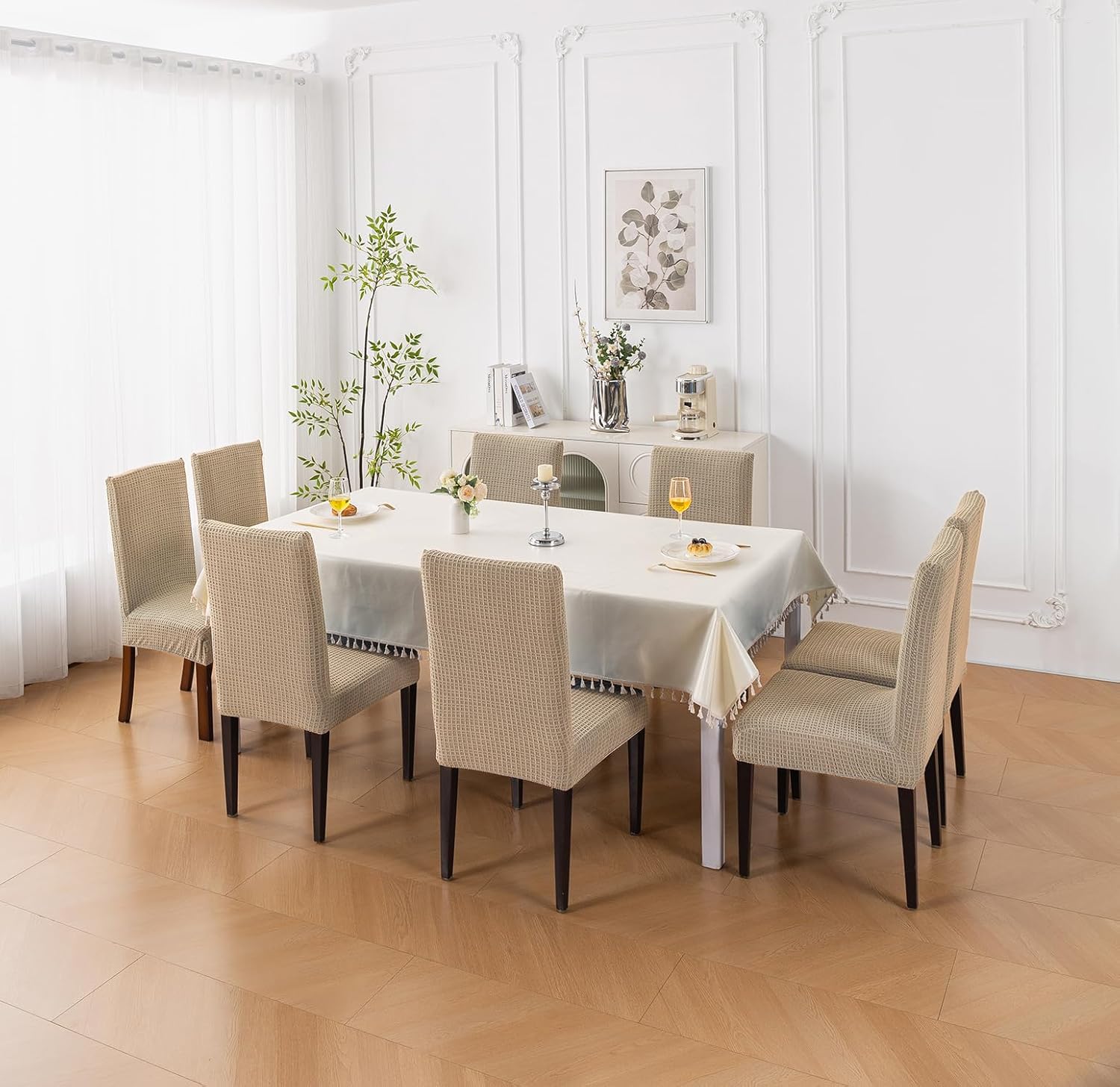 Decorative Dining Chair Cover – 220 GSM Stretch Jacquard Fabric (Khaki)