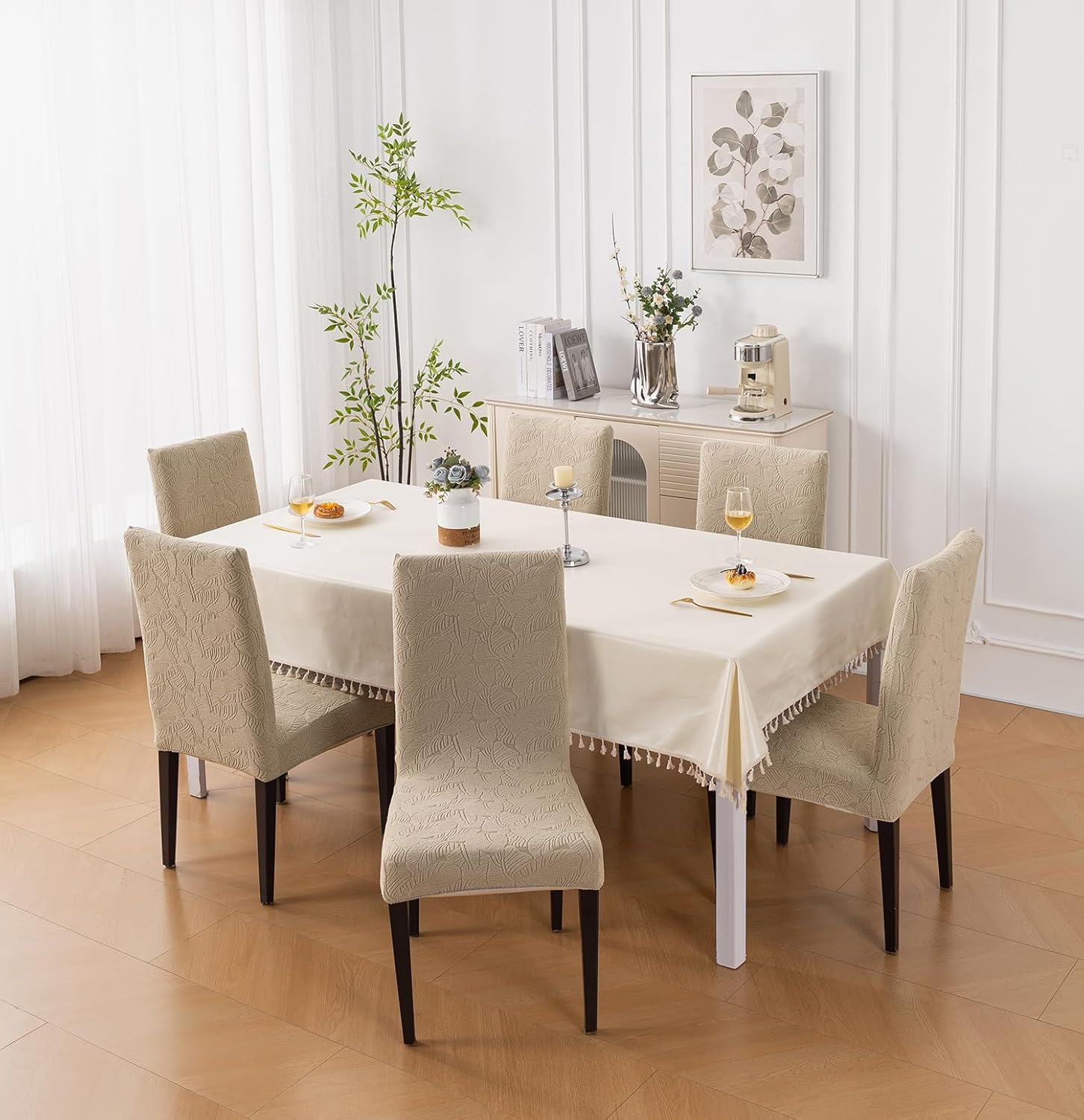 Stretch Jacquard Dining Chair Cover – Universal Fit, 220 GSM (Khaki)