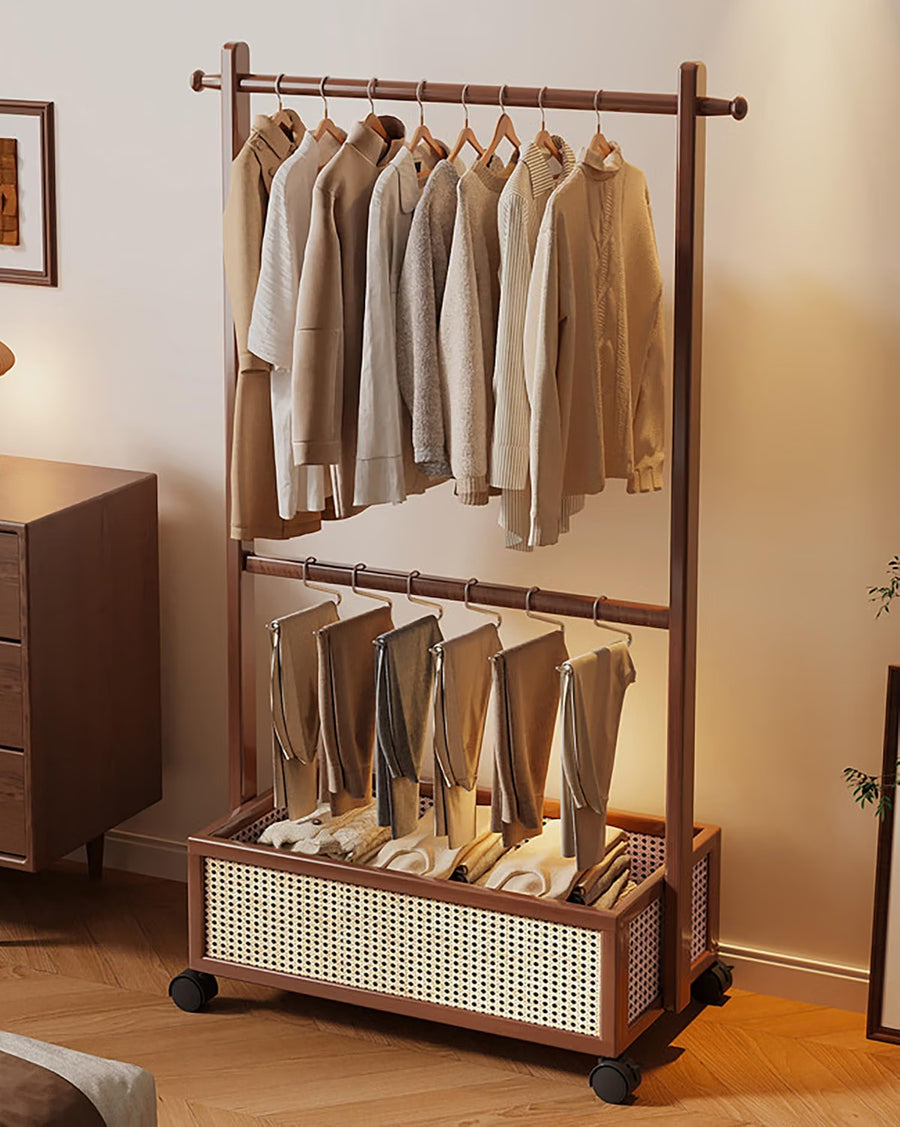 Floor Standing Clothes Hanger Rack - Brown