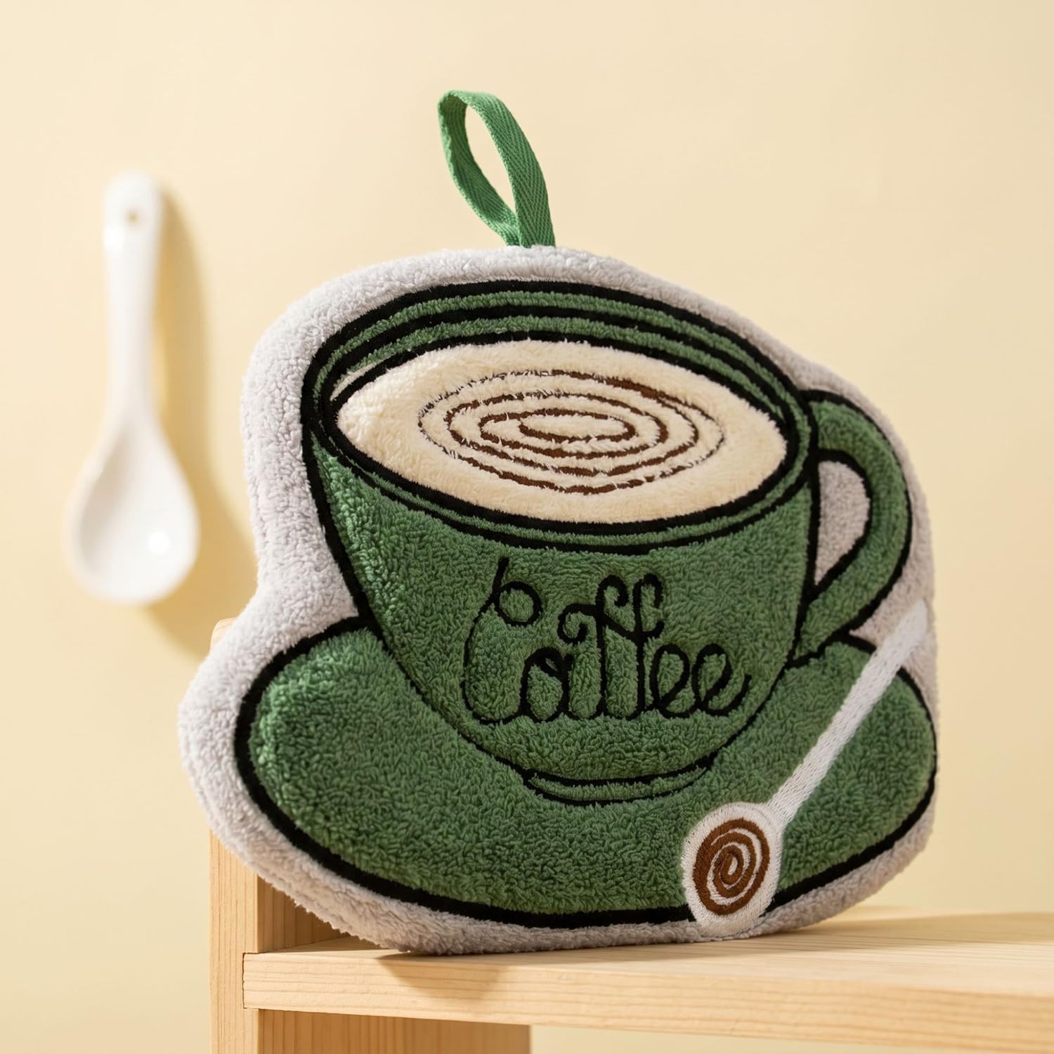 Coffee Shaped Hanging Towels Soft Coral Fleece Hand Towels (Set of 2)