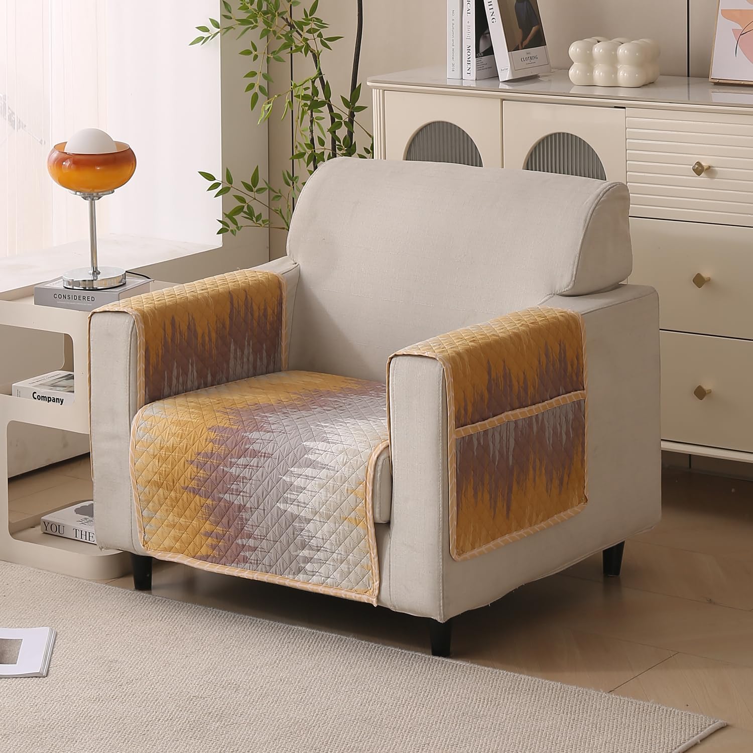 Reversible Printed Quilted Sofa Cover Mats for 1/2/3/4 Seater Sofa Cover- Gold Tide