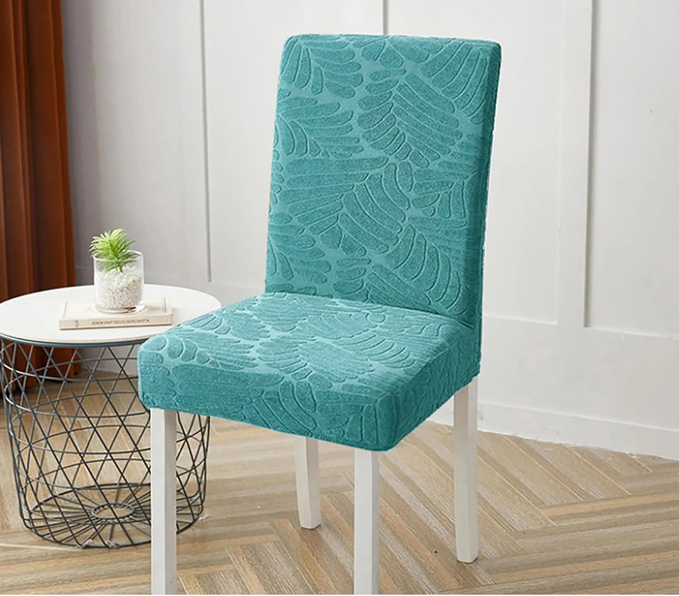 Jacquard Leaf Chair Cover-Teal