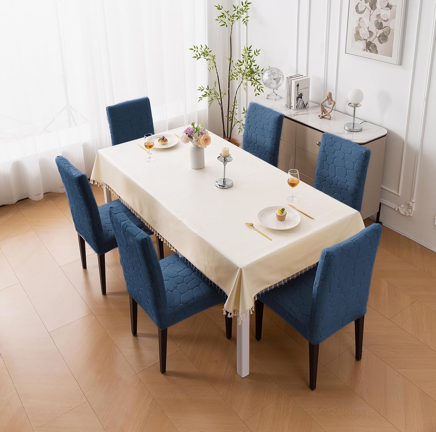 Premium Stretch Dining Chair Covers – 220 GSM Thick Jacquard Fabric- Navy