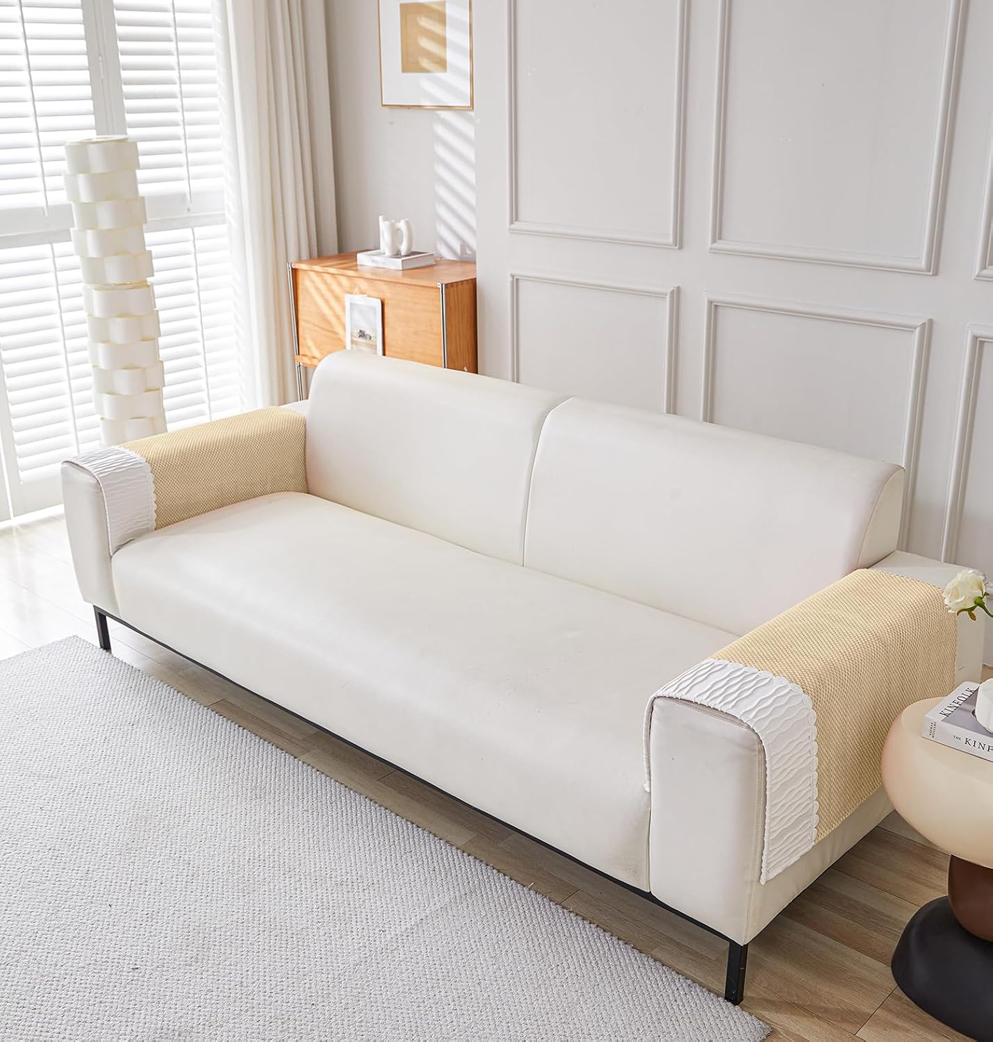 Corduroy French Style Sofa Cover Set – 3 Pcs Set (2pc Armrest Covers 50x70cm + 1pc Seat Cover) Gold