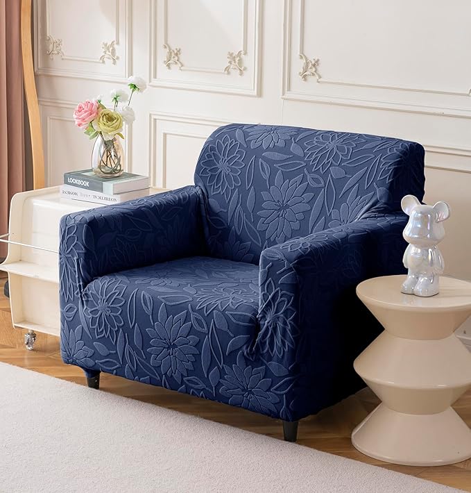 Universal Jacquard Waterproof Camellia Fabric Sofa Cover (Dark Blue)