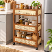 3-Tier Movable Storage Trolley with Wheels - Brown