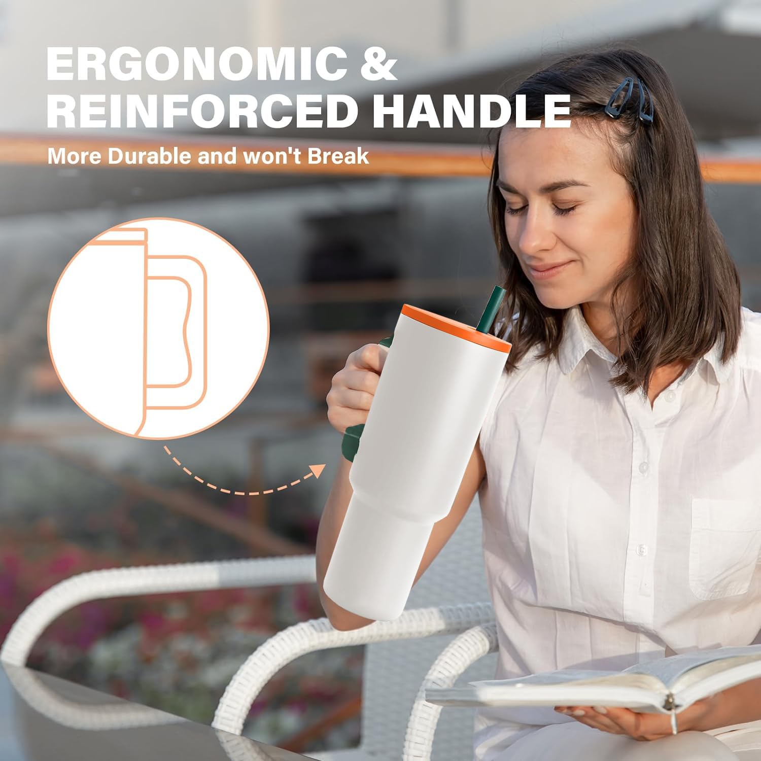 Stainless Steel Vacuum Insulated Tumbler with Straw and Lid & Handle - (1200 ML)