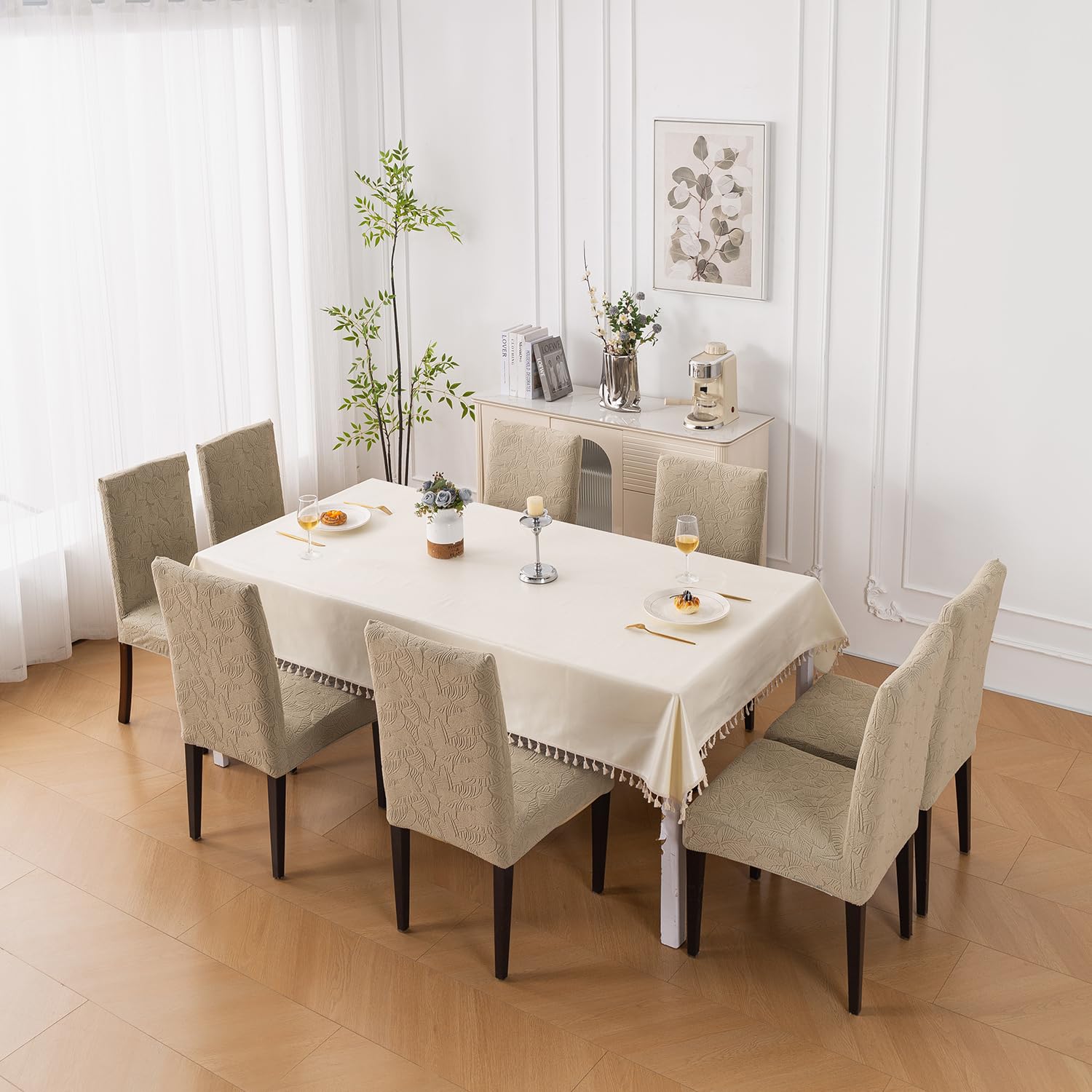 Stretch Jacquard Dining Chair Cover – Universal Fit, 220 GSM (Khaki)