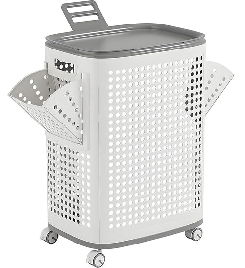70L Rolling Laundry Hamper with Lid – Large Plastic Basket with Wheels & Handle (White)