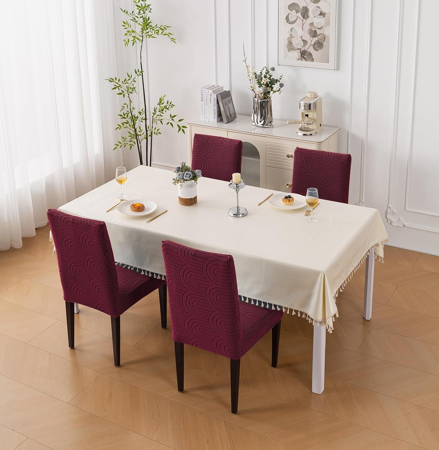 Premium Stretch Chair Cover – 220 GSM Jacquard Fabric (Maroon)