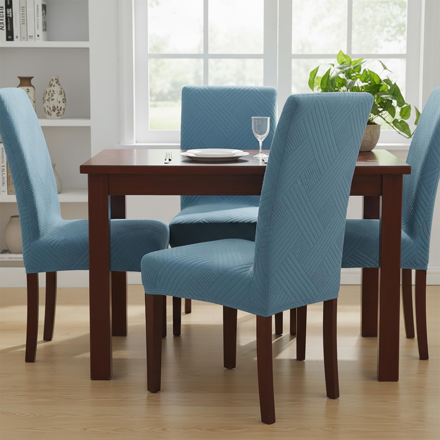 Universal Fit Elegant Jacquard Chair Cover – 220 GSM Stretch Fabric (Light Blue)