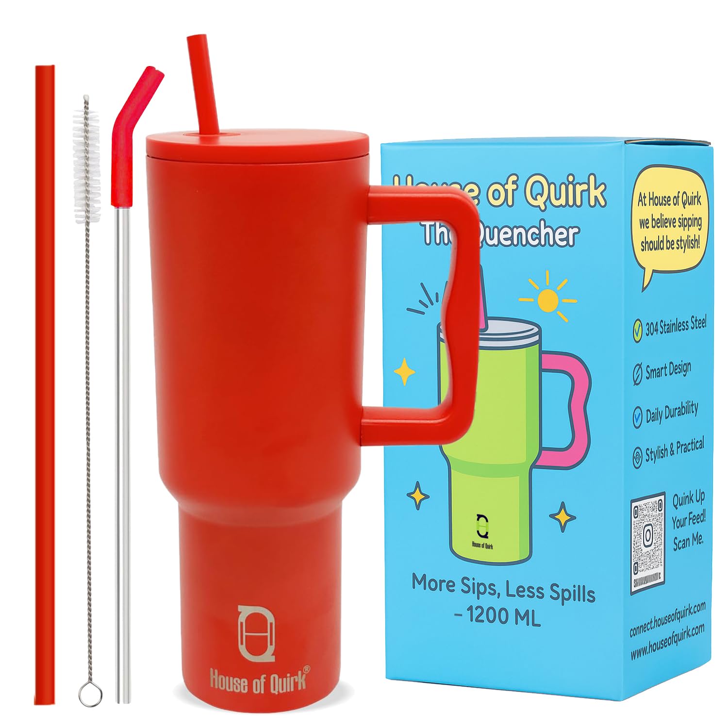 Stainless Steel Vacuum Insulated Tumbler with Straw and Lid & Handle - (1200 ML)