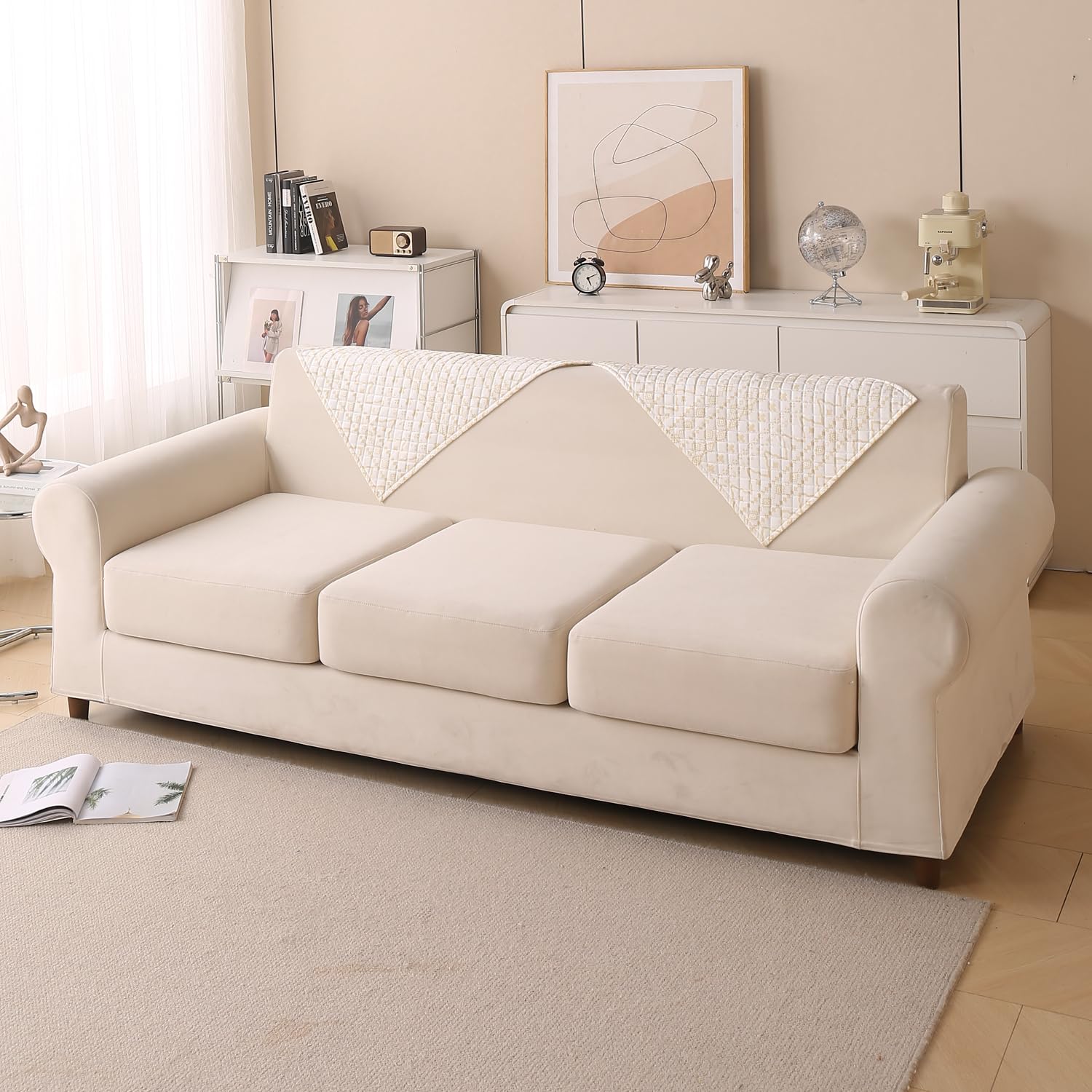 Printed Sofa Cover for Indian Sofa Set Quilted, Washable & Durable (Sandwave)