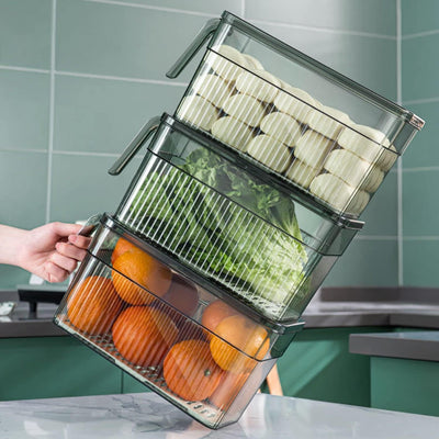 Refrigerator Organizer Bins with Lid, Fridge Bins Food Storage Container - (White)