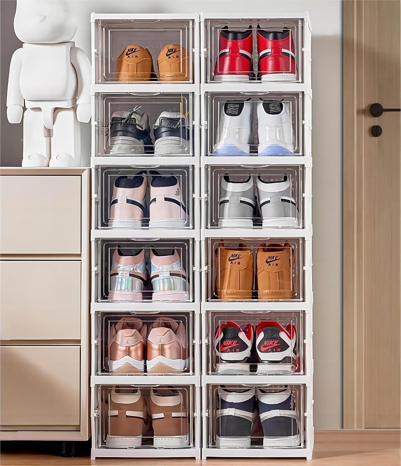 6-Layer Foldable & Stackable Shoe Cabinet with Magnetic Front Door (Transparent)