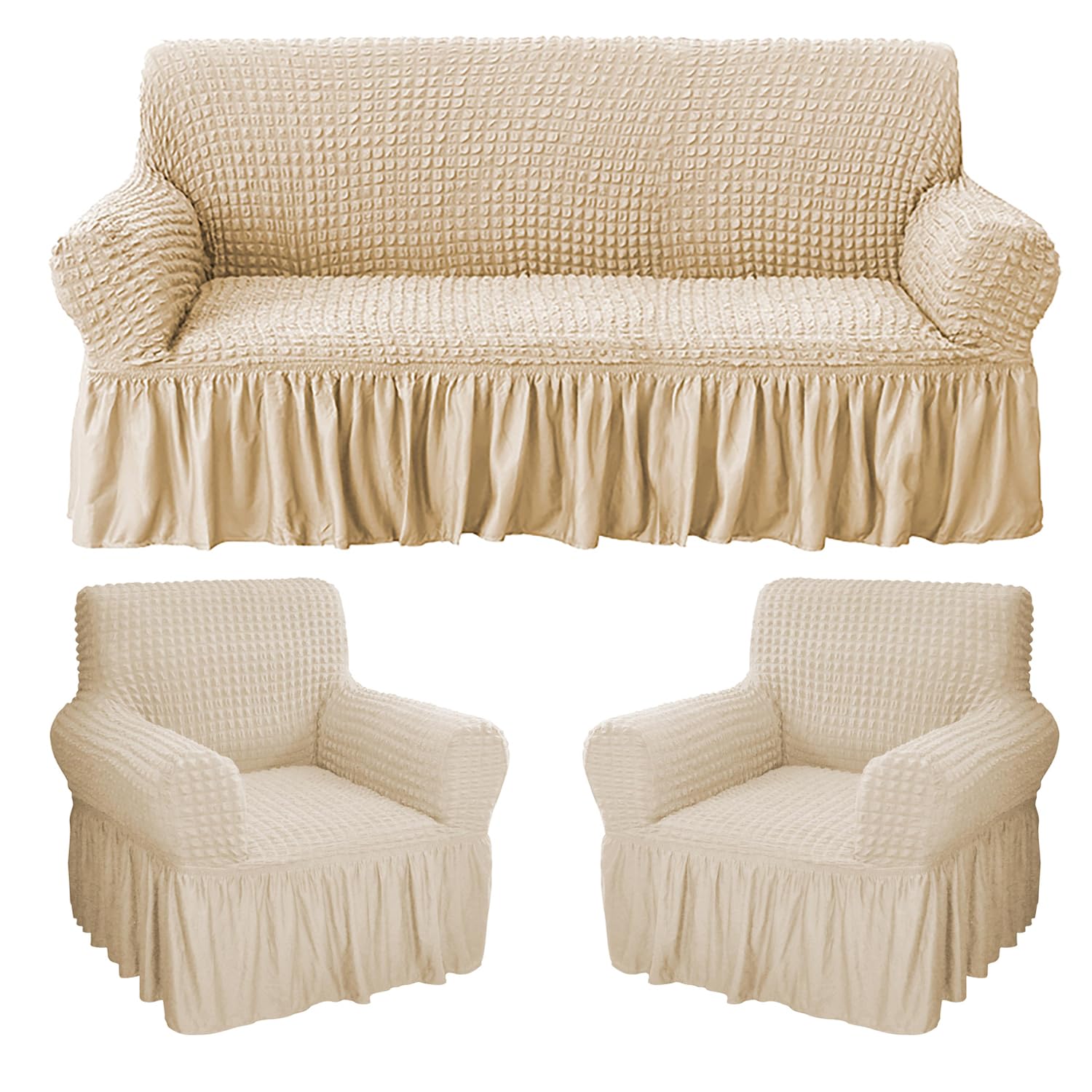 Turkish Bubble Frill Five Seater 3 + 1 + 1 Sofa Slipcovers 280 GSM