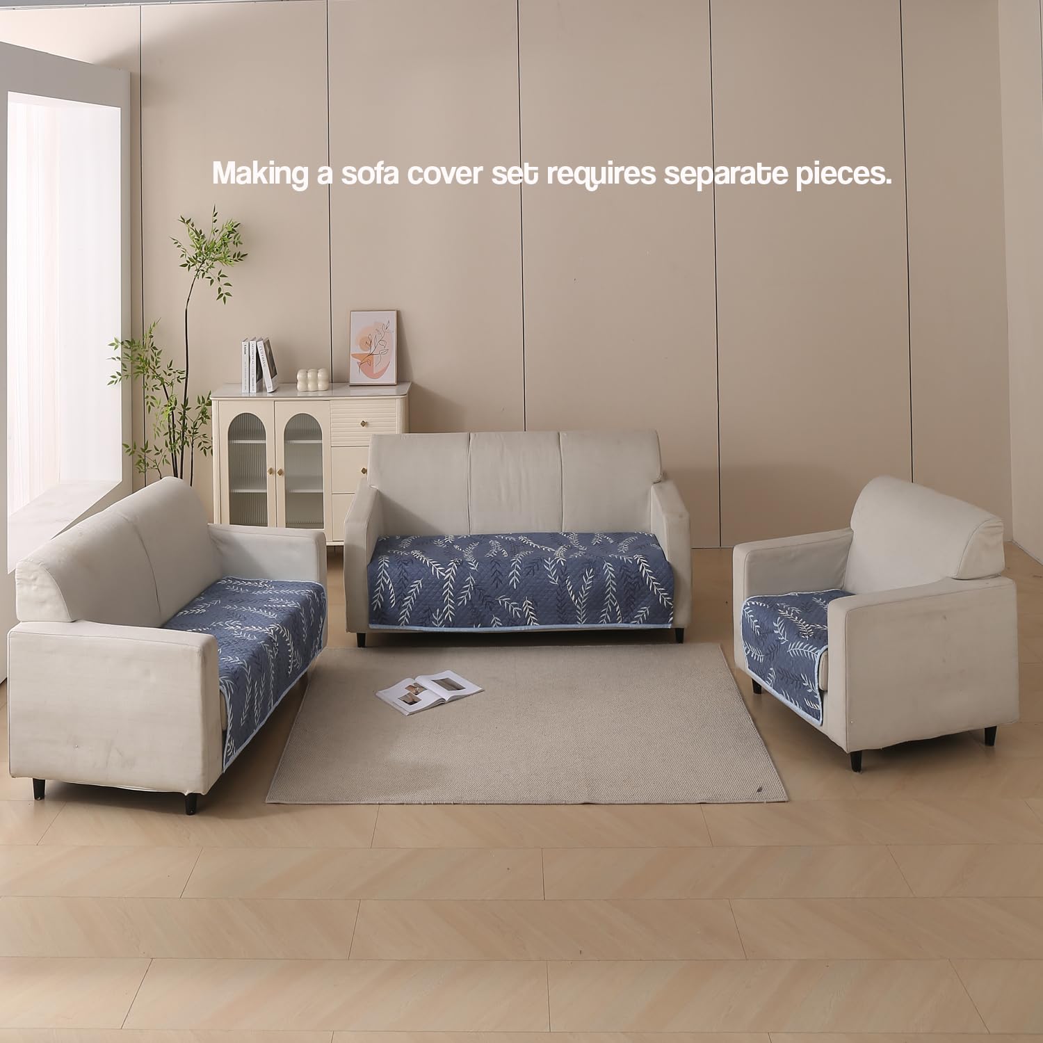 Reversible Printed Quilted Sofa Cover Mats for 1/2/3/4 Seater Sofa Cover- Blue Fern