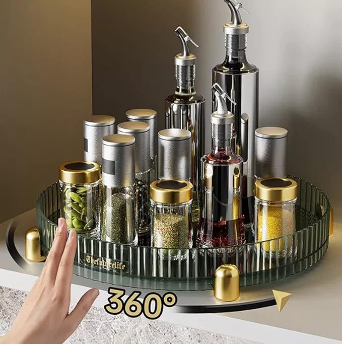 Plastic Turntable Cabinet Organizer,Rotating Storage (Green, Medium)