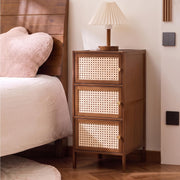 Wooden Cane Storage Cabinet with Rattan Doors - Brown