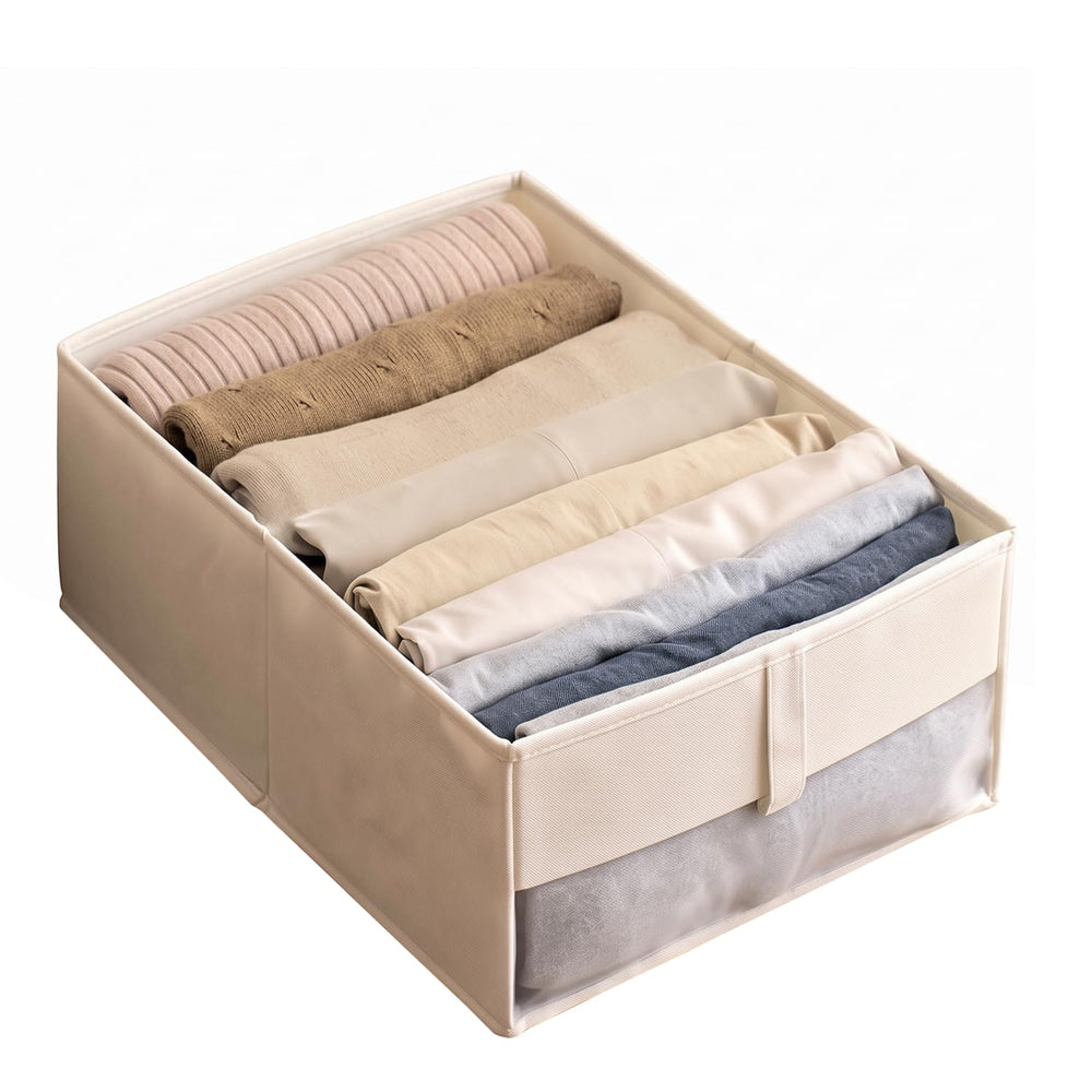 Mesh Window Storage Box with Compartments - Beige