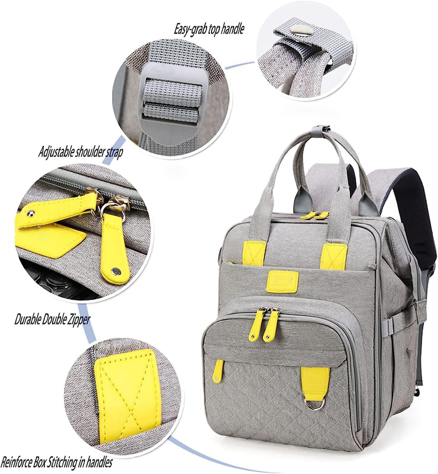 Diaper Bag Maternity Backpack (Grey/Yellow)