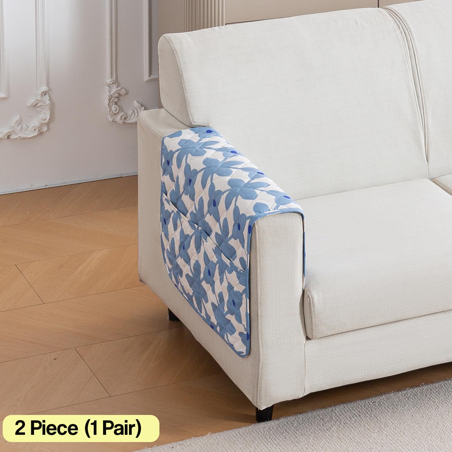 Printed Quilted Sofa Cover for 1/2/3/4 Seater Anti-Slip- Indigo Motif