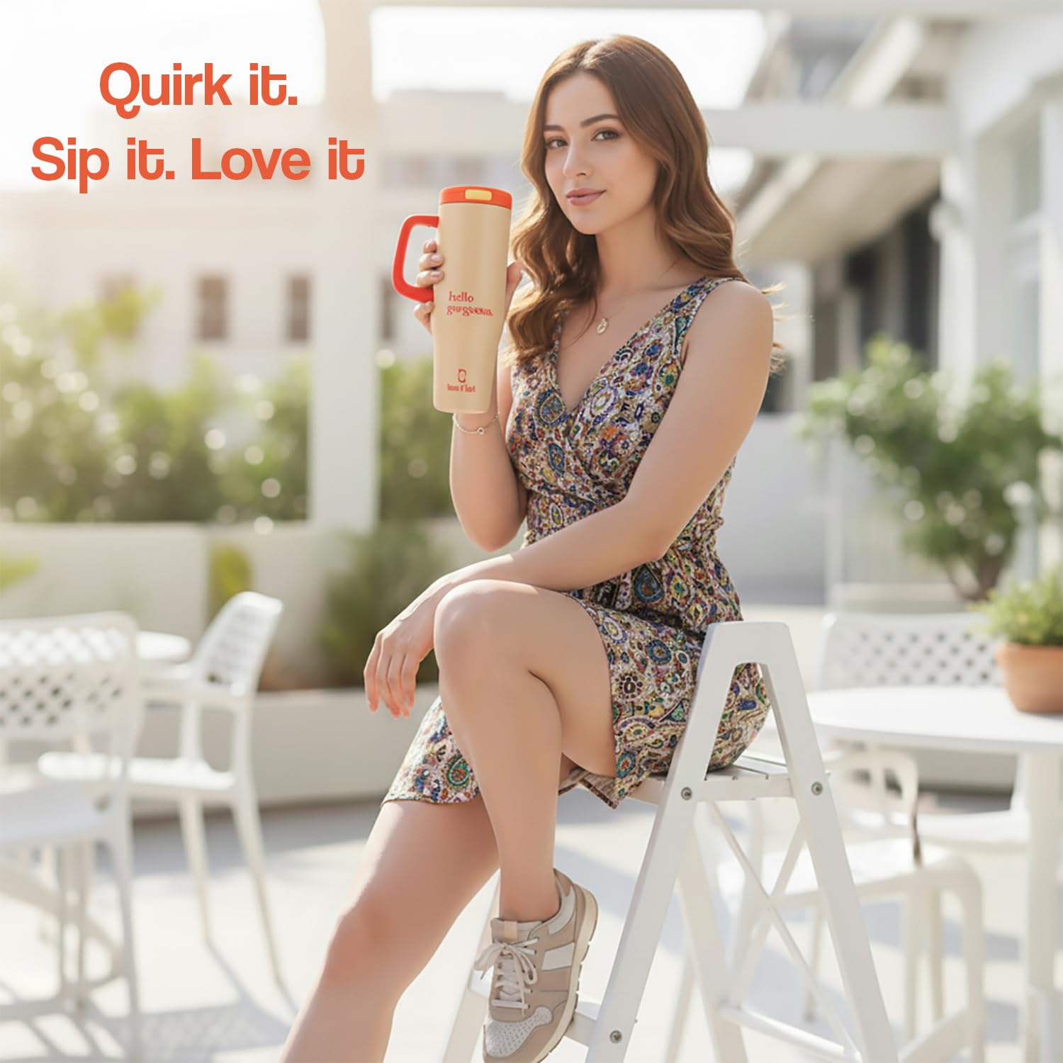 1200ML Stainless Steel Tumbler with Handle & Pop-Up Lid