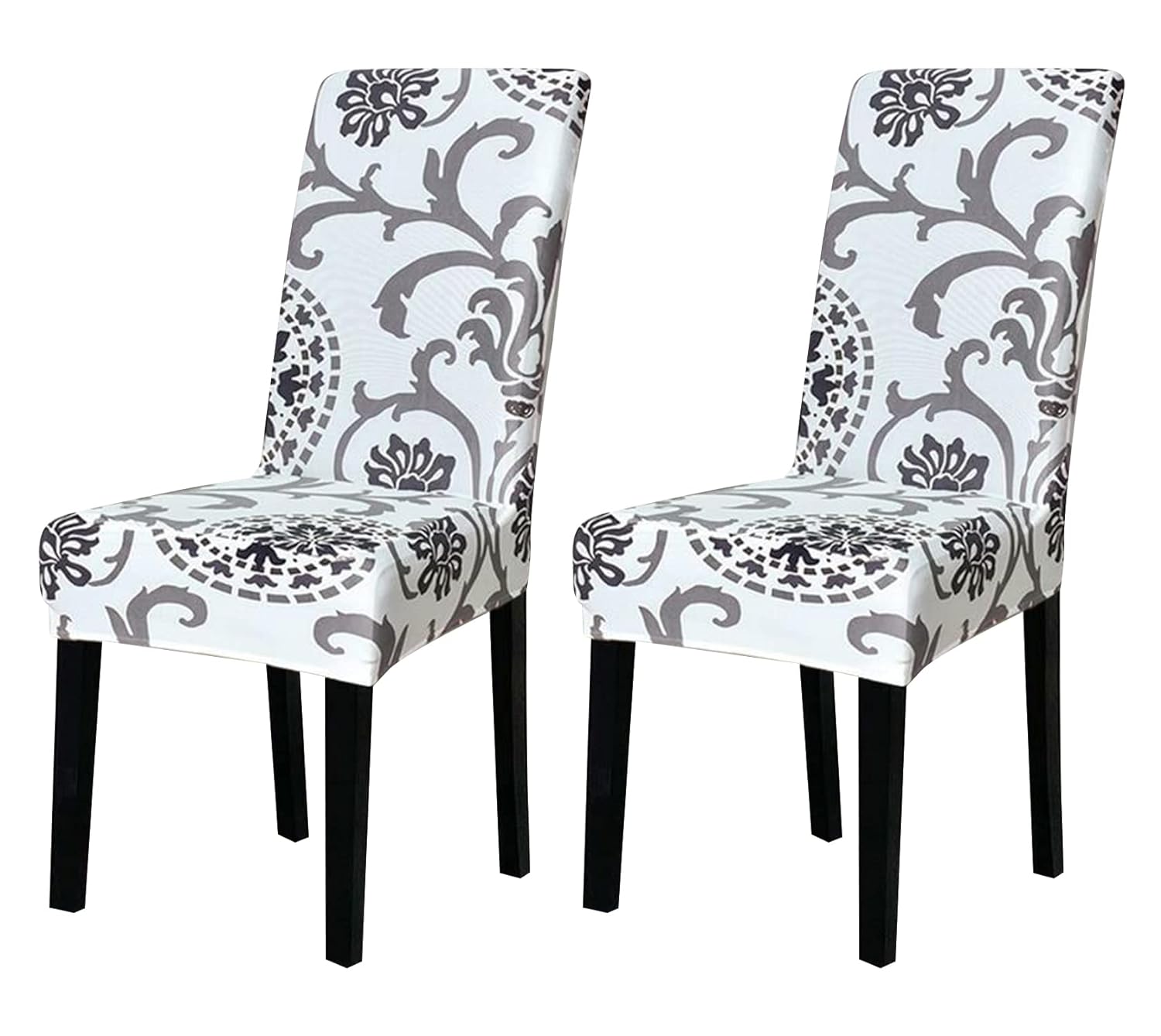 Elastic Chair Cover (White/Grey Demask)