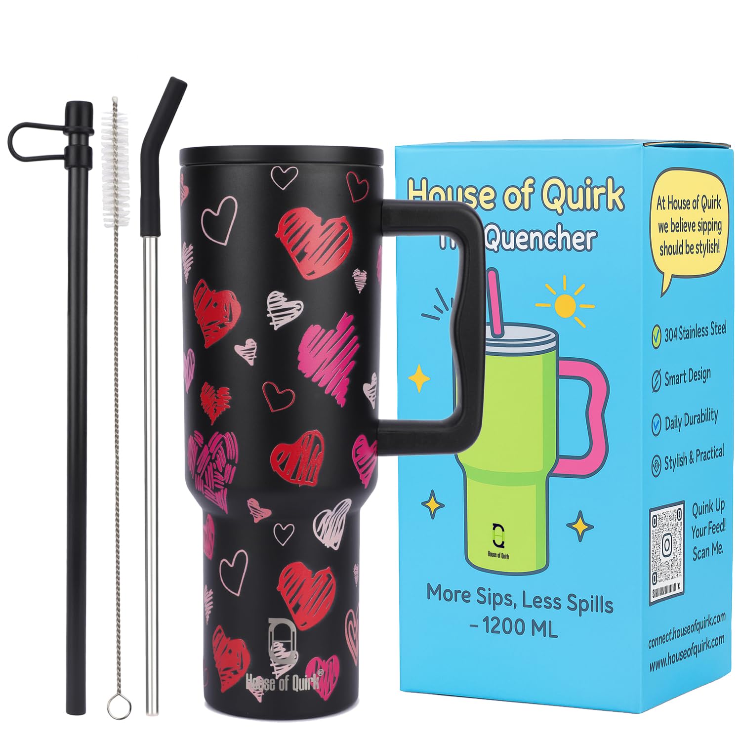 Stainless Steel Vacuum Insulated Tumbler with Straw and Lid & Handle - (1200 ML)