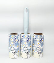 Lint Roller 10cm Sheet Set of 3 Rolls 180 Sheets, 60 Sheets Each roll- Blue Daisy