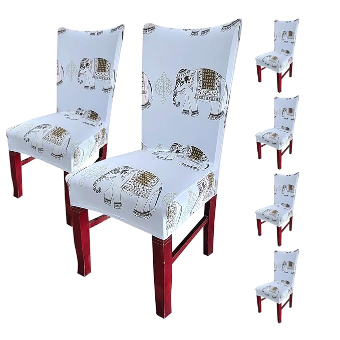 Elastic Chair Cover (Grey Elephant Printed)