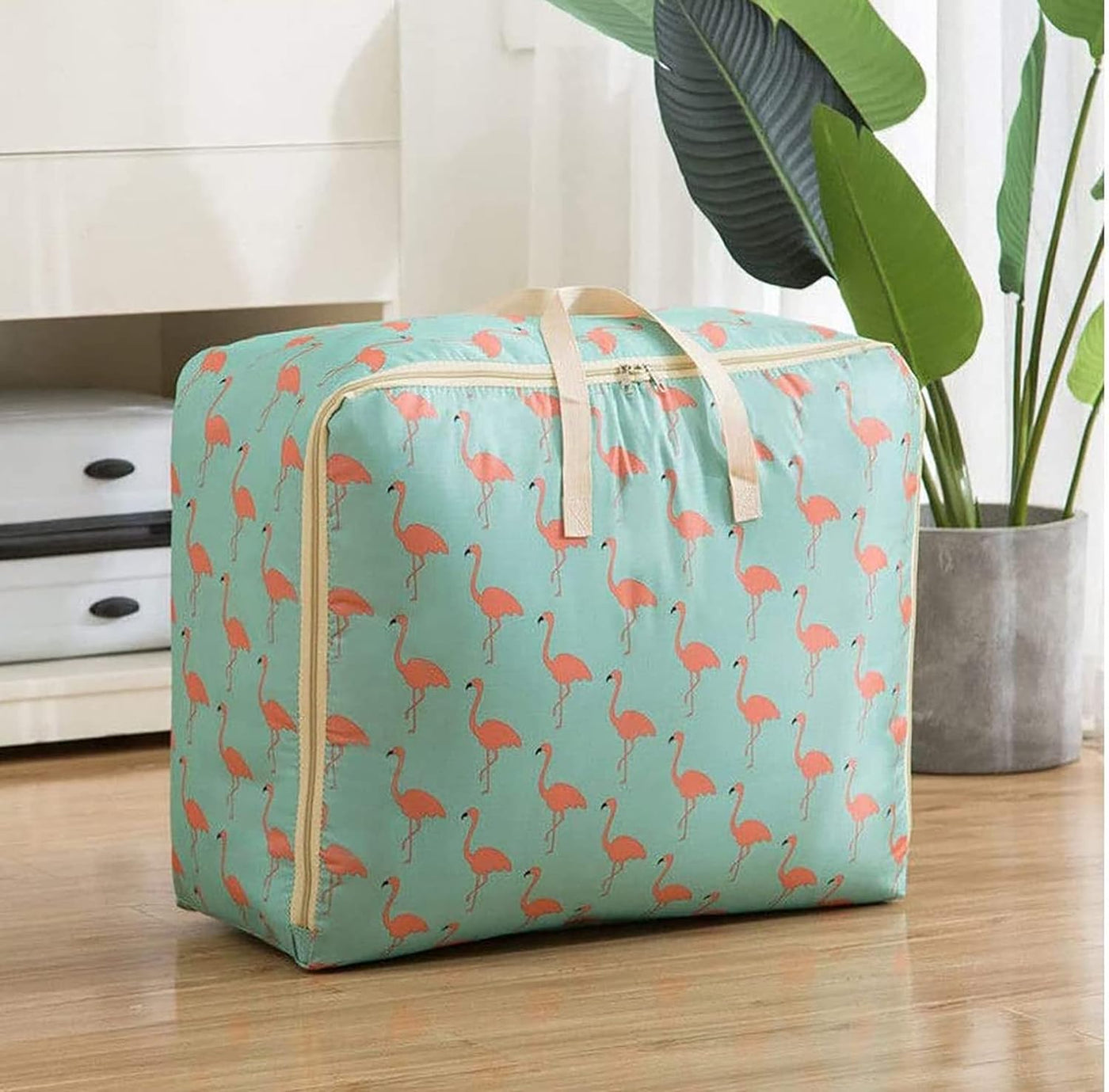 Extra Large Oversized Handy Storage Bag - Green Flamingo