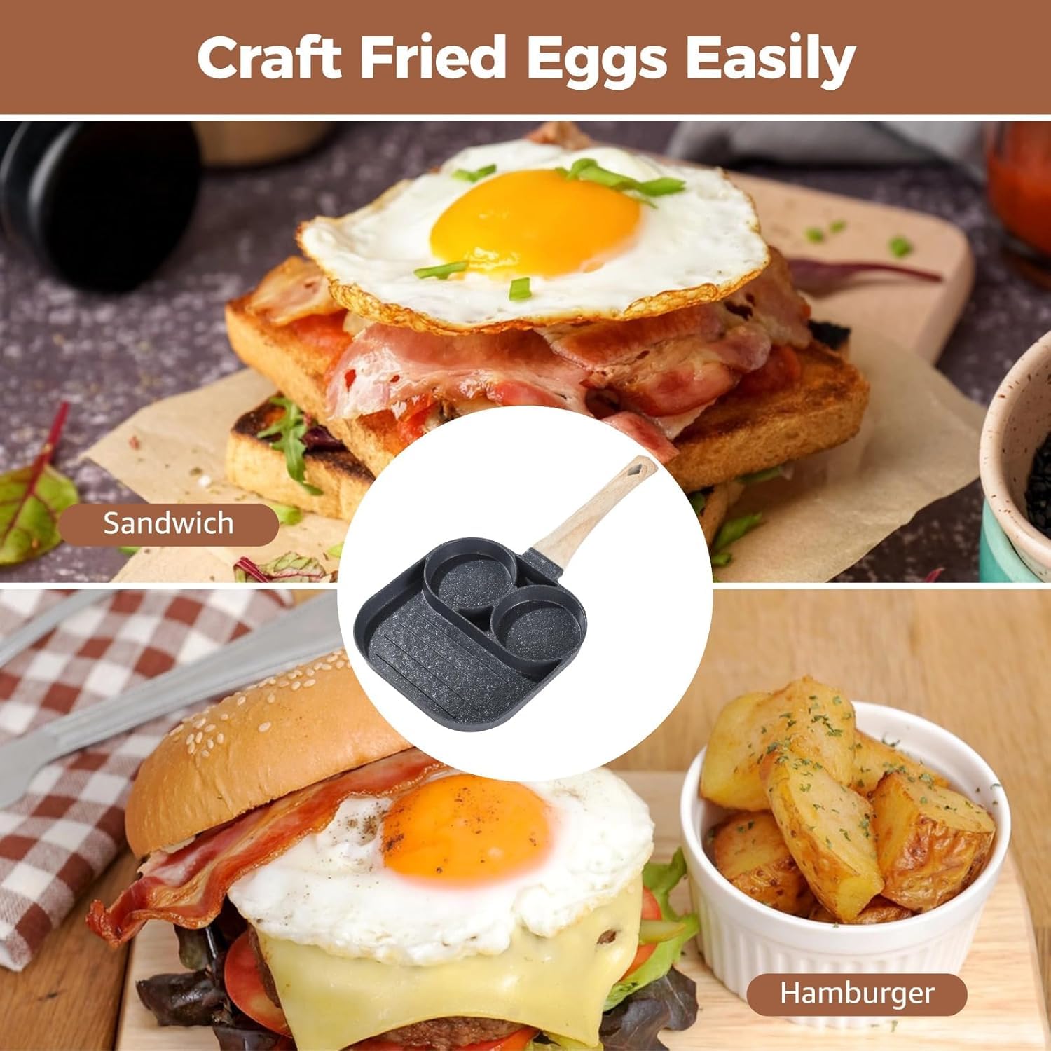 3-in-1 Nonstick Frying Pan Mini Divided Grill Pan with 3 Sections (Black)