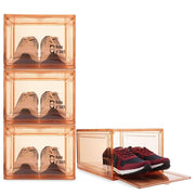 Shoe Organizer Large Shoe Boxes with Magnetic Door, Clear Stackable Plastic (Beige)