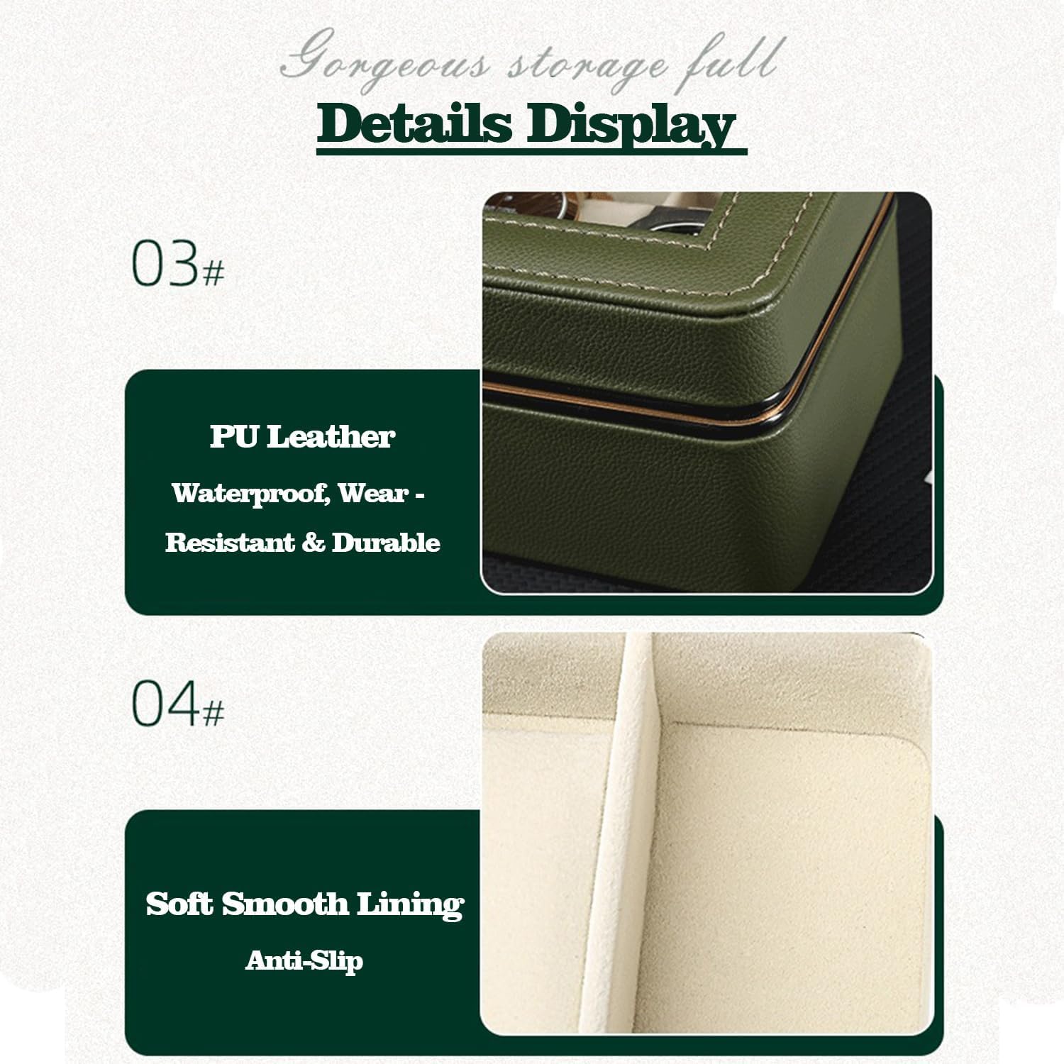 6-Slot Watch Box Organizer with Glass Lid, Removable Watch Pillows, Synthetic Leather Watch