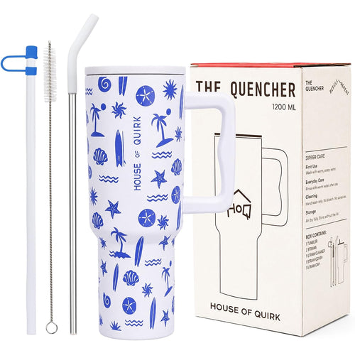 Stylish Stainless Steel Tumbler with Lid, Handle & Straws - (1200 ML)